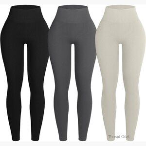 High Waist Seamless Leggings 3-Pack Ribbed Workout Yoga Pants